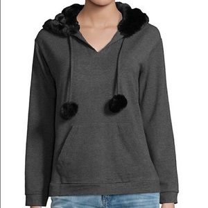 Charcoal Grey Faux Fur Pullover Hoodie w/Black Fur